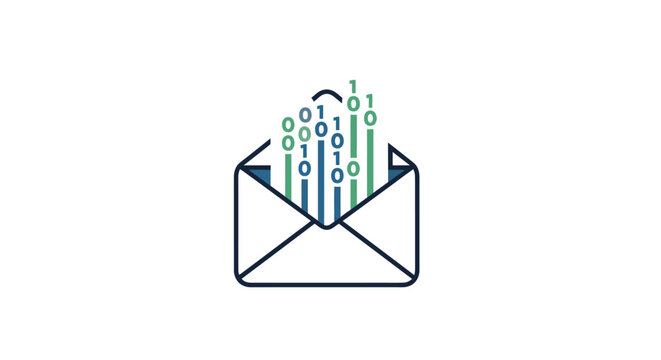 Cyber Security Email & Data Transfer Icon: Digital Communication, Information Exchange, Binary Code Message