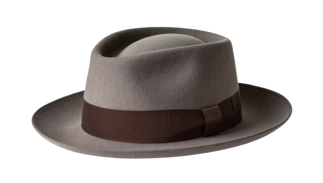 Isolated stylish light brown felt fedora hat with a contrasting dark brown ribbon band