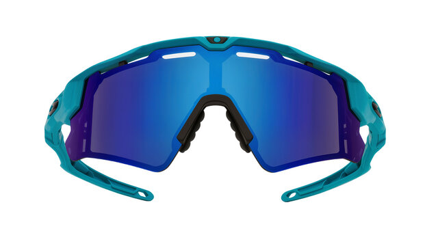 Isolated vibrant turquoise sports sunglasses with striking blue mirrored lenses for an active lifestyle