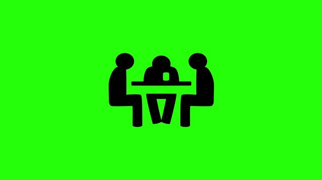High quality 4K video showing a group of stick figures people at a meeting table with one person secretly scrolling phone silhouette bouncing. Tactical bad manners icon.
