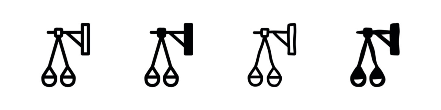Gymnastic Rings or Suspension Trainer Icon Set - Outline and Glyph Style