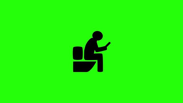 4K resolution video of stick figures person sitting on a toilet bowl while staring at a smartphone silhouette bouncing into view. Perfect asset for medical risk blog