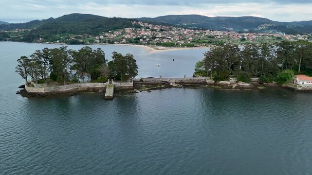 San simon and san anton islands in the ria de vigo aerial view