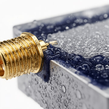 Macro Detail of Golden Blind-mate Coaxial Port with Condensation