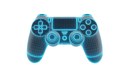 Isolated futuristic digital glowing blue wireframe game controller or gamepad joystick © Diego