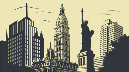Obraz premium Philadelphia city skyline featuring iconic architectural landmarks