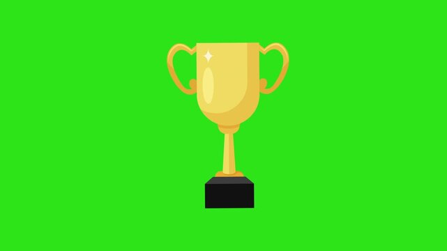 Shiny golden trophy cup icon with flat design on green background. Suitable for sports events, award ceremonies, and achievementrelated designs.