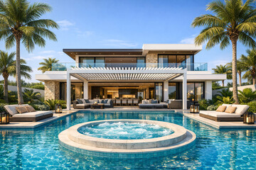 Fototapeta premium Luxurious Villa with Pool and Stunning Views
