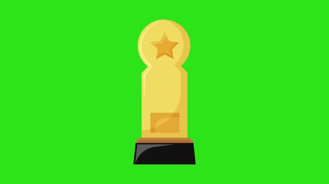 Ideal for presentations, awards, certificates. A shining yellow star trophy icon on a flat design with a green screen background.