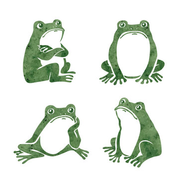 Angry frog set. Cartoon grumpy toads vector illustration