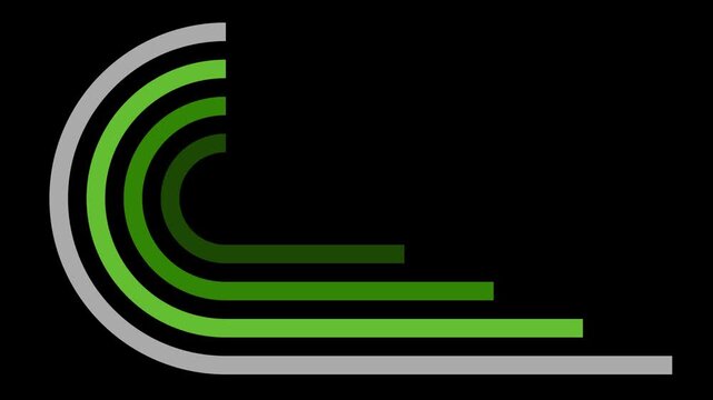 Animated concentric circular arcs in green and grey on a black background. Minimalist abstract motion graphic.