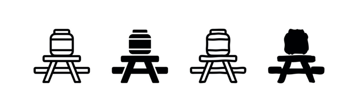 Four icon variations of a water cooler on a picnic table.