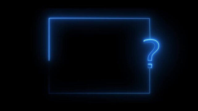question mark neon sign glowing on black background. quiz trivia game competition. blue and red neon question mark frame for quizzes and FAQ.