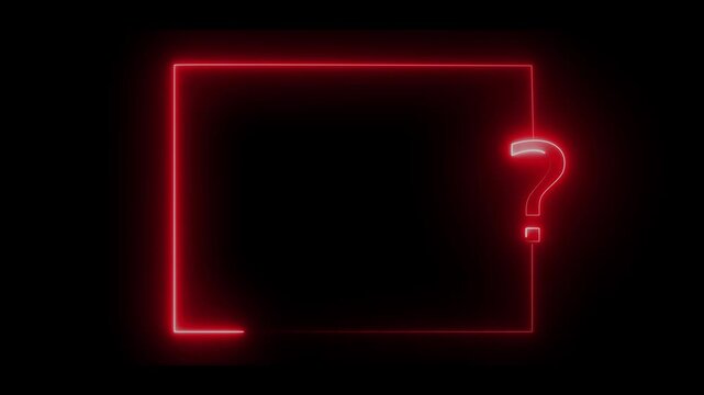 question mark neon sign glowing on black background. quiz trivia game competition. blue and red neon question mark frame for quizzes and FAQ.