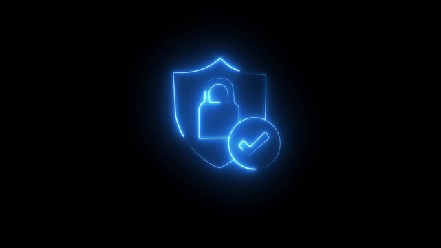 Glowing neon blue color lock animation icons security privacy passwords protection, Safety animated on black background. 4k Animation.