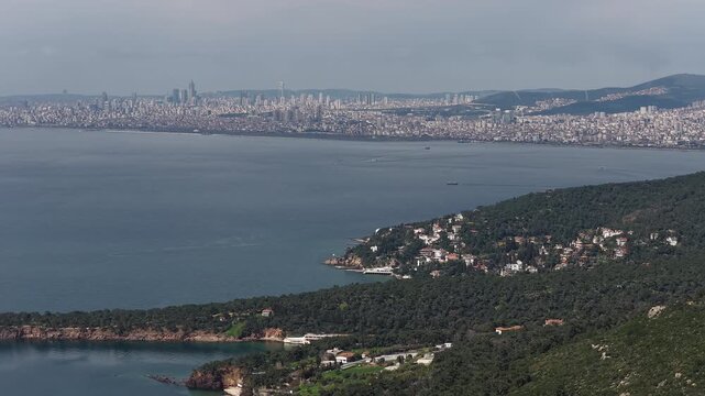 Princes' islands overlooking istanbul's skyline in turkey