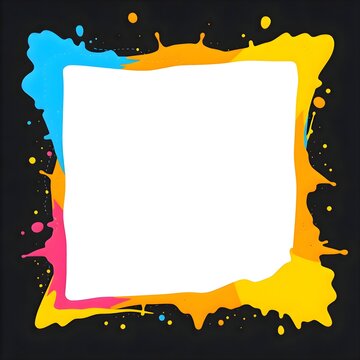 Square frame with paint splashes on it, abstract creative art fluid watercolor splash border template layout, fine art gallery card design asset