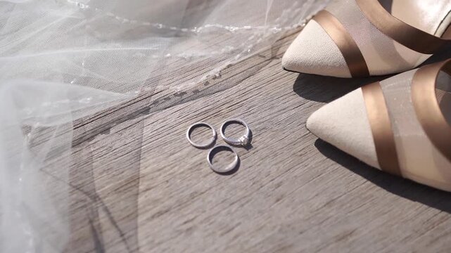 Wedding accessories detailed. Gentle morning scene with elegant jewelry