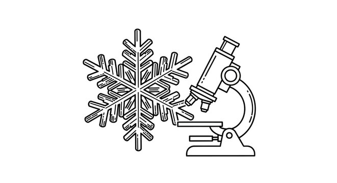 Snowflake under a microscope laboratory line art icon.