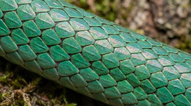 Macro Detail of Emerald Green Reptile Scales and Snake Skin Pattern
