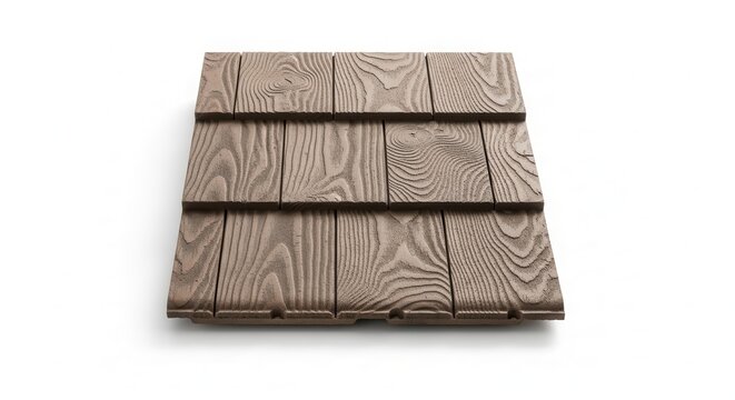 Synthetic cedar shake roofing shingle isolated on white background.