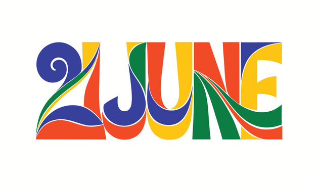 Colorful artistic typography design representing the date of twenty first june