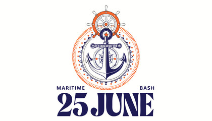 Detailed maritime anchor icon with a ship wheel and date text © vectyx2