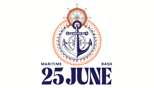 Detailed maritime anchor icon with a ship wheel and date text