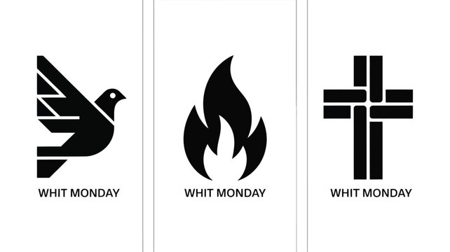 Modern interpretation of whit monday icons dove cross and flame.