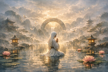 Obraz premium Zen Meditation in the Enchanted Garden
