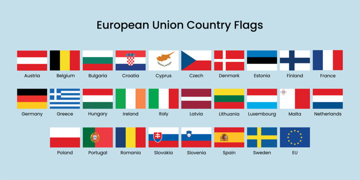 European Union flags display element vector set