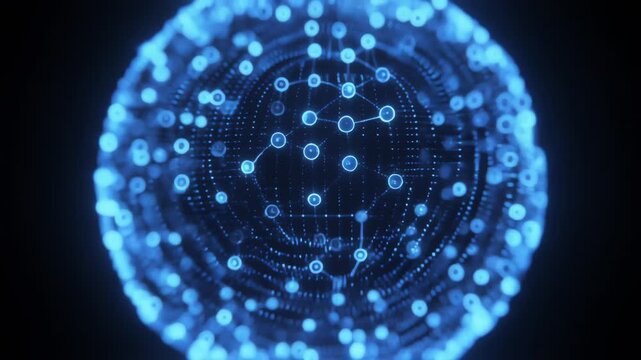 A luminous blue spherical network of interconnected nodes with glowing lines, futuristic.v vivid mesh