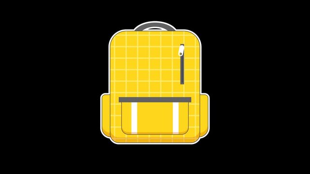 Seamless looping animation of a bouncing yellow backpack with school bags for back to school concepts. Minimalist sticker design element isolated on transparent alpha channel