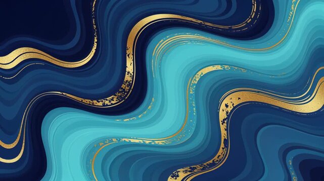 Abstract Swirls of Blue and Gold: A dynamic and fluid abstract design featuring captivating swirls of deep blues and vibrant turquoise, interwoven with elegant golden veins.
