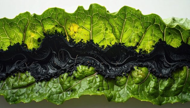 Leaf Miners Creating Serpentine Tunnels Within Green Foliage Cross-Section
