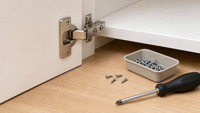 Cabinet hinge adjustment kit with organized screws
