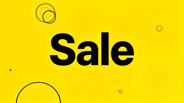 Sale on Yellow Background: Bold black text spells out Sale on a vibrant yellow background, accented with abstract circular graphic elements.