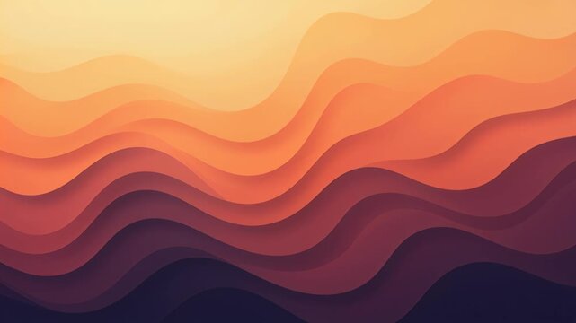 Warm Gradient Waves: A stunning abstract design features layered, undulating waves in a warm gradient of orange, red, and purple hues, creating a sense of depth and flow.