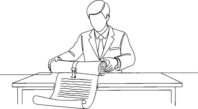 Businessman reviewing important document at desk carefully.