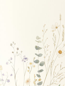 Delicate watercolor botanical digital paper floral background in soft basic beige tones