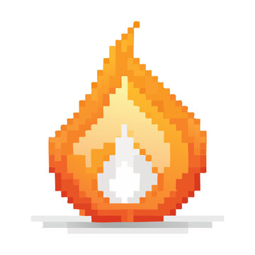 Stylized single fire flame drop symbol for hot spice level restaurant menu heating energy power fuel concept application pixel art