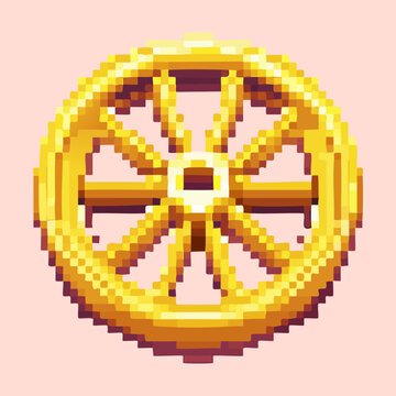 Classic Italian ruote wheel pasta pixel art icon for nostalgia arcade game cooking quests and virtual kitchen restaurant tycoon game assets