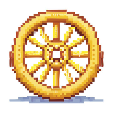 Textured ruote wagon wheel pasta pixel art design for Mediterranean culinary blog banners and digital grocery shopping mobile application icons