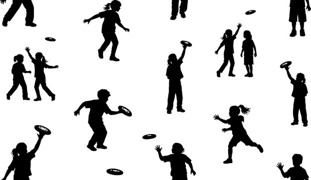 Dynamic Silhouettes Playing Ultimate Frisbee Sport Activity.