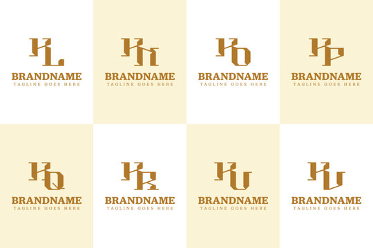 Letters KL KN KO KP KQ KR KU KV Logo Set Monogram, for LK NK OK PK QK RK UK VK initials