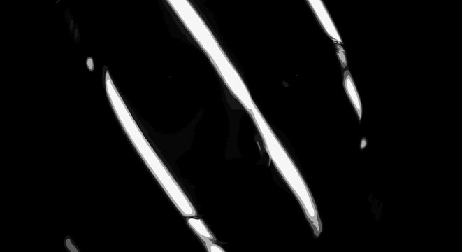 Dynamic abstract black background with bright parallel diagonal light streaks, futuristic design. Monochrome modern light reflections.