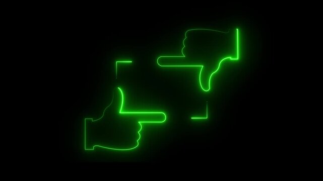 glowing neon Hands Photo Frame Icon Isolated on black Background. Hand making Picture Taking Photo Gesture Sign, representing photography composition and visual arts in flat.4k Hands Photo Frame Icon
