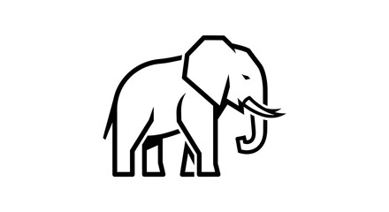 Fototapeta premium Simple black and white elephant icon vector illustration. Minimalistic outline drawing of an African or Asian elephant.