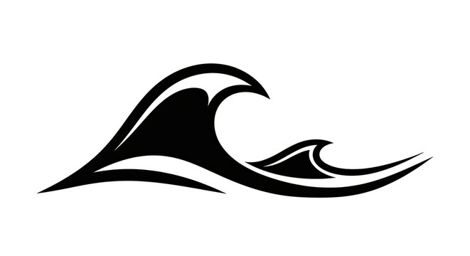 Stylized Black and White Ocean Waves Vector Illustration. Abstract Water Wave Icon for Sea, Beach, or Surfing Design.