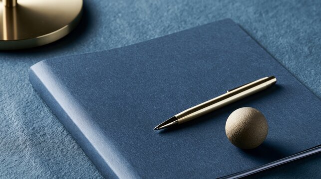 Dark Blue Stationery Scene with Geometric Props